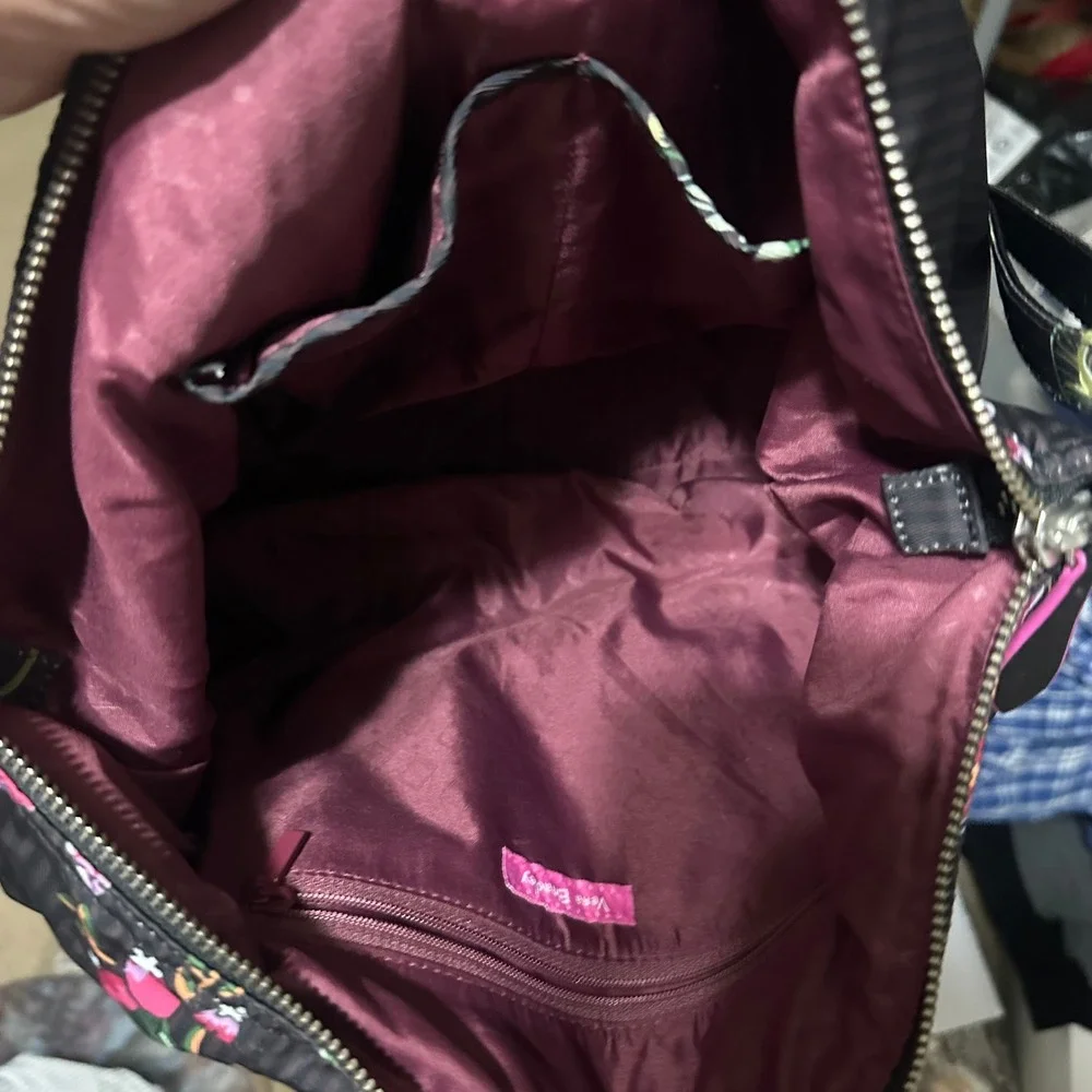 Vera Bradley Floral Pinstripe Crossbody Tote Bag Black Pink Purple Handbag